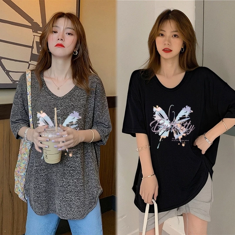 เสื้อยืดแขนสั้นแบบหลวมผู้หญิงแฟชั่นฤดูร้อน oversize เสื้อผ้าสาวอวบคนอ้วนไซส์ใหญ่ เสื้อโอเวอร์ไซส์สไตล์เกาหลี ผ้าใส่สบาย