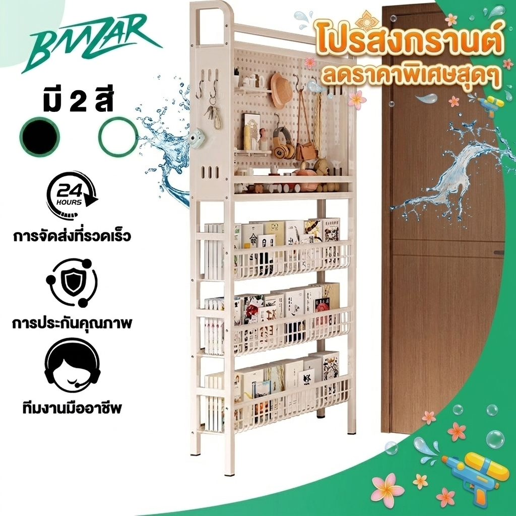 BMZAR ชั้นวางของ 6ชั้น งานเหล็ก ชั้นวางแคบ ชั้นวางเก็บของหลังประตู ชั้นวางหนังสือ ประหยัดพื้นที่