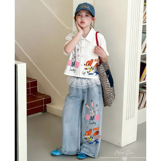 [Namsaii kids] G-007🔥พร้อมส่ง🔥ชุดเซท2ชิ้น ชุดเด็กผู้หญิง เสื้อเชิ้ตลายการ์ตูน + กางเกงยีนส์ขายาว ผ้านุ่ม ใส่สบาย ไม่ร้อน