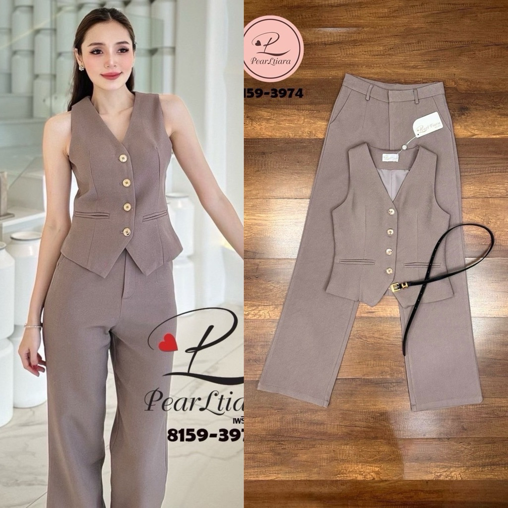 พร้อมส่ง เติม S⚡️AR 8159 ชุดเซต คุ้มมาก เสื้อ กางเกงขายาว เข็มขัด สีสวยหรู