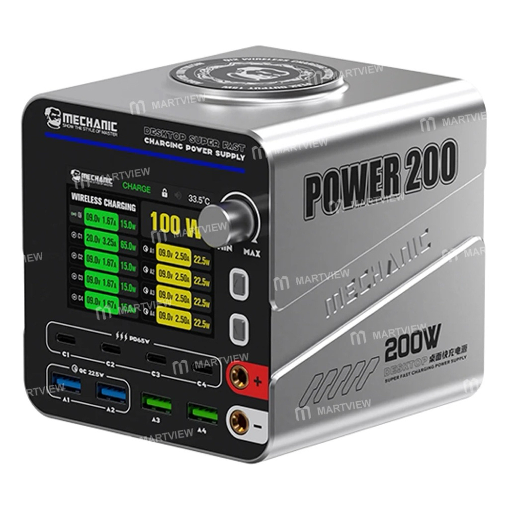 MECHANIC G-POWER 3in1GaN Multi-Port Charger 200W สําหรับ iPhone iPad พร้อมชาร์จไร้สาย 15W รองรับเครื่องมือชาร์จไร้สาย