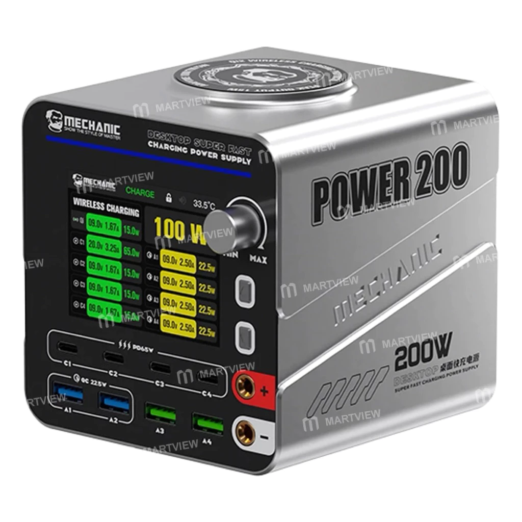 MECHANIC G-POWER 3in1GaN Multi-Port Charger 200W สําหรับ iPhone iPad พร้อมชาร์จไร้สาย 15W รองรับเครื่องมือชาร์จไร้สาย
