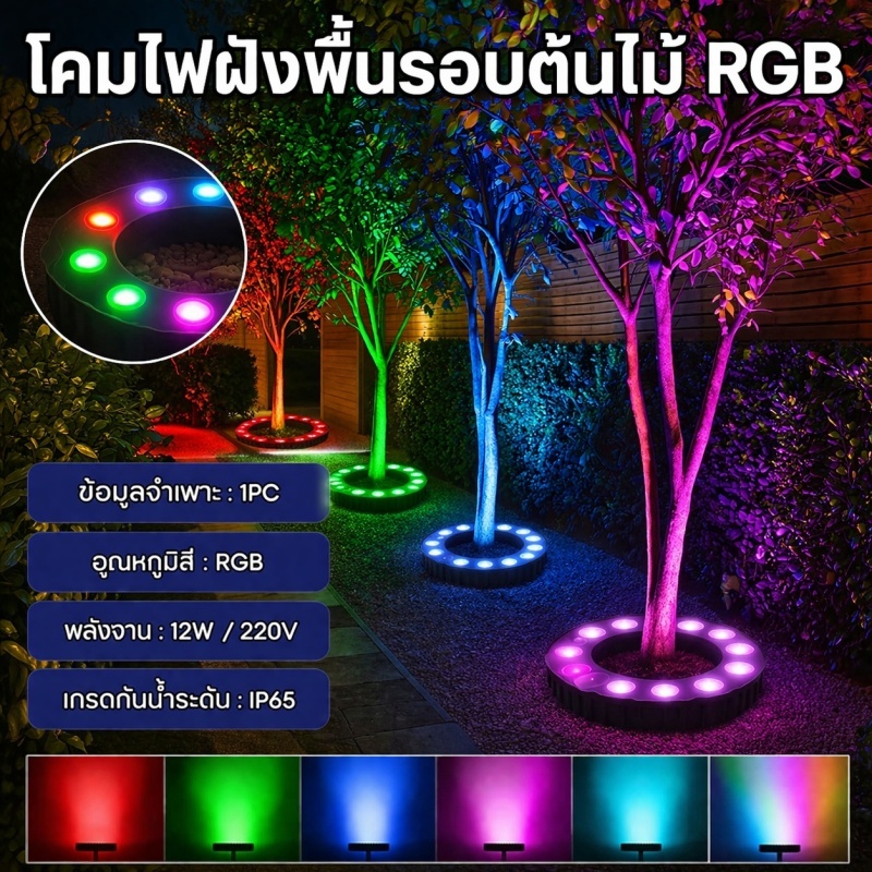 กลางแจ้งกันน้ำไฟ LED ต้นไม้ ไฟสปอร์ตไลท์แบบวงแหวน มีแสงสีขาว, แสงสีเหลือง, แสงที่มีสีสัน RGB เหมาะสำหรับสวนสาธารณะ สวน