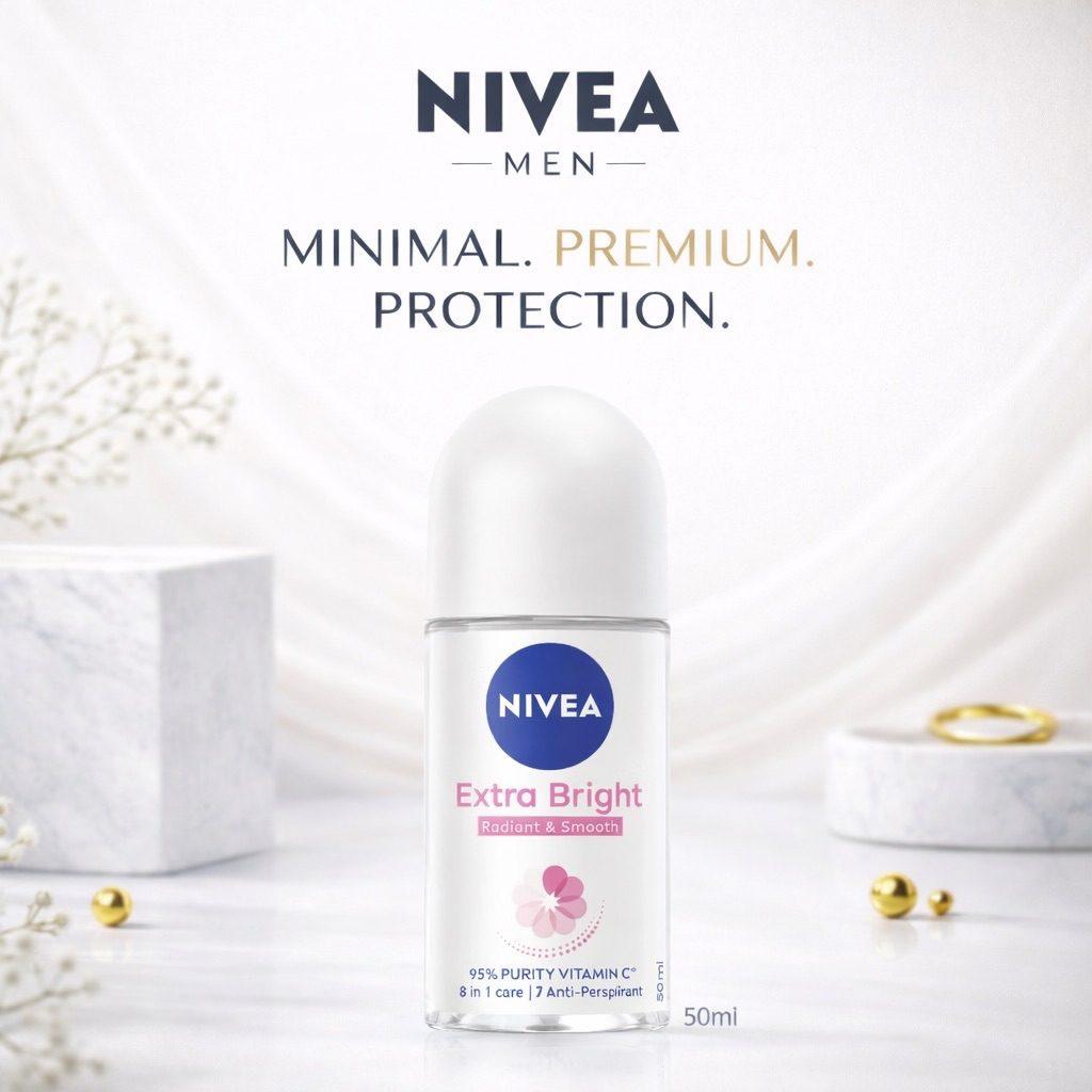 NIVEA Extra Brightening Roll On 50 ml สูตร 8 ซูเปอร์ฟู้ด บำรุงล้ำลึก ช่วยให้ใต้วงแขนดูกระจ่างใสขึ้น เรียบเนียน น่าสัมผัส