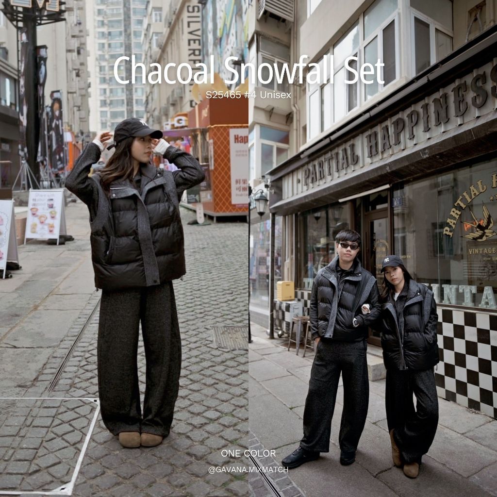 GAVANA-Charcoal Snowfall Set ทริปหนาวต้องมี!❄️ (Set3ชิ้น เสื้อกั๊กบุขน+เสื้อแขนยาว+กางเกง) #S25465