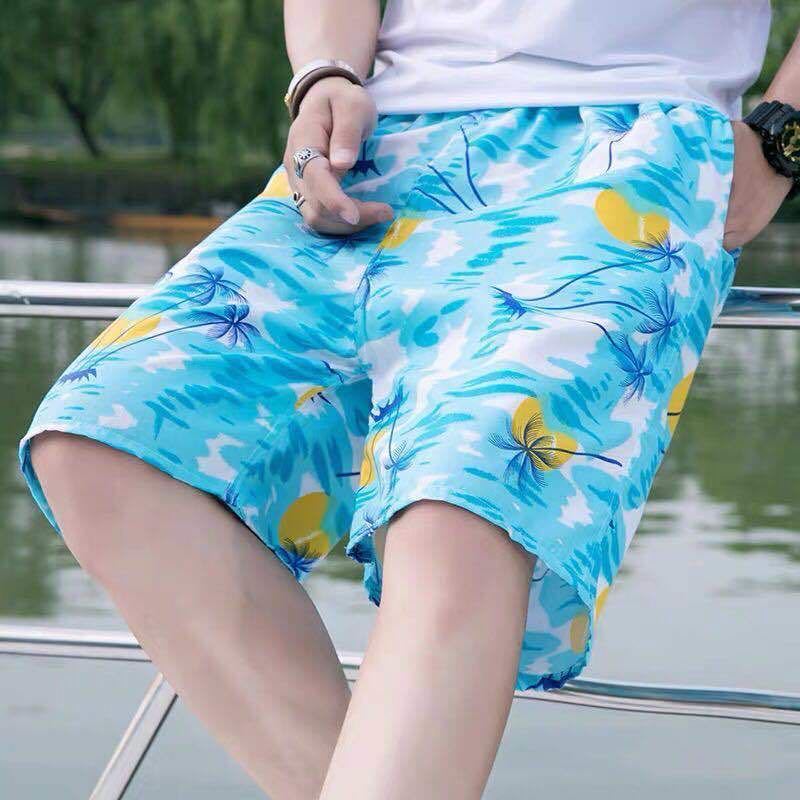 กางเกงขาสั้นลำลองฮาวาย ใส่เที่ยวสงกรานต์ ไปชายหาด ลายดอก เอวยางยืดมีเชือกผูก เนื้อผ้าใส่สบาย