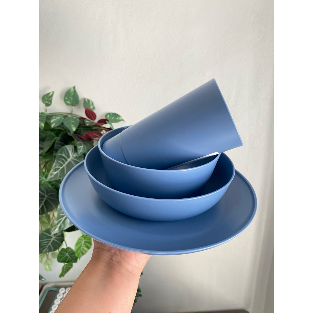 IKEA จาน ชาม สีน้ำเงิน เบจ เข้าไมโครเวฟได้ ปลอดภัยมีมาตรฐานรับรองพลาสติกสำหรับอาหาร น้ำหนักเบา