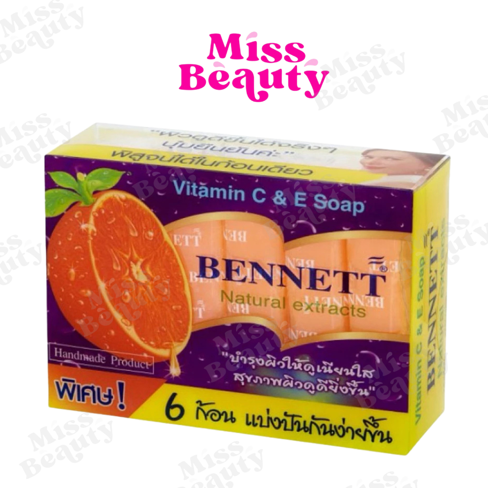 (แบบตัด) BENNETT Natural extract สบู่เบนเนทส้ม สูตร วิตามิน ซี และ อี 25 กรัม*6ก้อนเล็ก