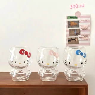 แก้วน้ำ รูปทรงน่ารัก คิตตี้ 300 ml สำหรับใส่มัจฉะ และเครื่องดื่มต่างๆ วัสดุแก้ว