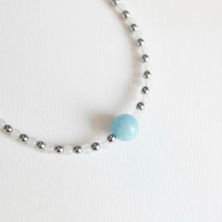 “Ocean Whisper” Aquamarine Necklace 💙 สร้อยคอหินอะความารีน + เฮมาไทน์ | Minimal Luxury | Unisex | พร้อมส่ง