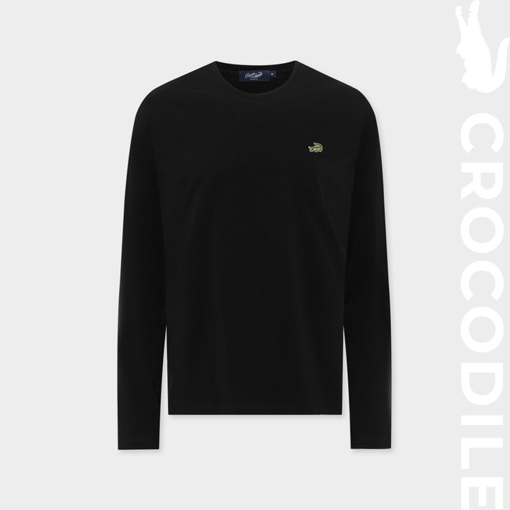 CROCODILE BLACK CUSTOM FIT LONG SLEEVE CREW NECK T-SHIRT เสื้อยืดคอกลมสีดำ
