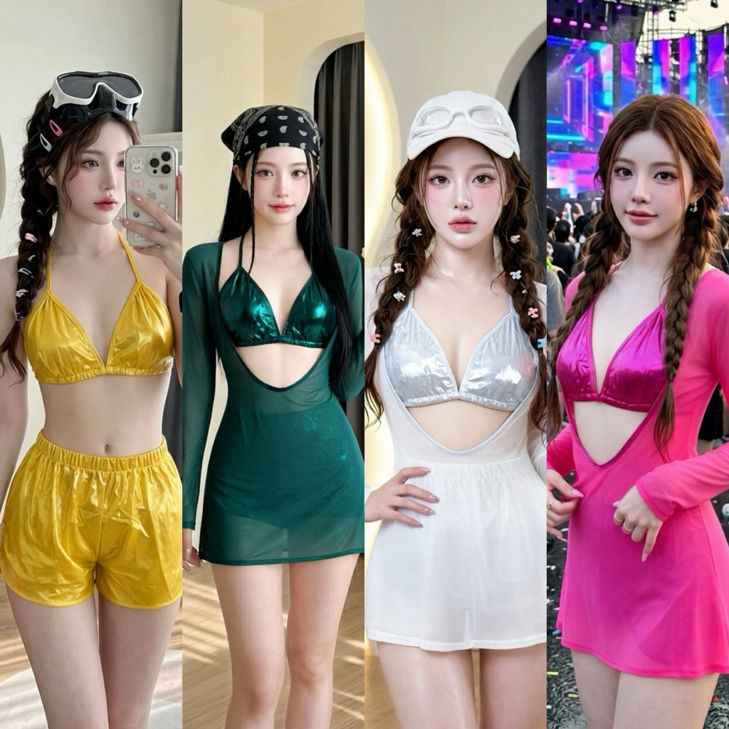 Teera❤️พร้อมส่ง✨3ชิ้น💥บรา+กางเกง+เดรส💖ชุดเล่นน้ำสงกรานต์ ดีเทลผ้าเล่นแสงขับผิวดีมาก🩵ผ้าโดนน้ำไม่ย่นไม่ย้วย 👍🏻goodluck