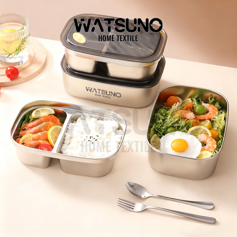 Watsuno.กล่องข้าวพกพาสเตนเลส 304 กล่องอาหารเก็บอุณหภูมิ วัสดุฟู้ดเกรด ปลอดภัย พกพาสะดวก