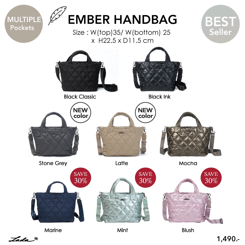 Lada กระเป๋าสะพายข้าง รุ่น Ember ขายดี นุ่มอยู่ทรง น้ำหนักเบา ช่องเยอะ ผ้าสะท้อนน้ำ กระเป๋าถือ