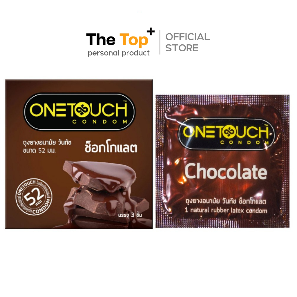 Onetouch ถุงยางอนามัย กลิ่นช็อกโกแลตเข้มข้น ชนิดเรียบ บาง น้ำมันซิลิโคน 550 มก. บรรจุ 3 ชิ้น ไซส์ 52