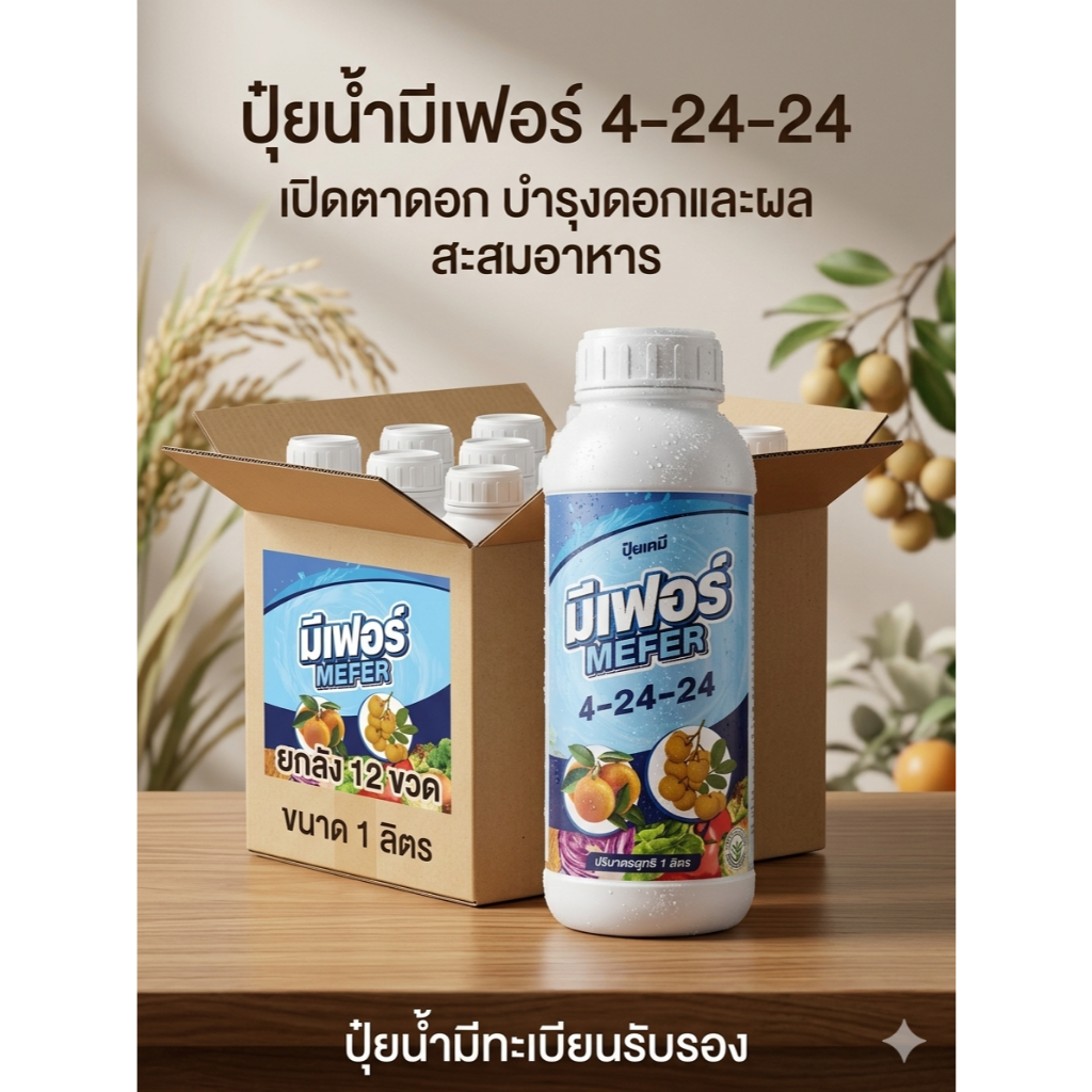 ปุ๋ยน้ำมีเฟอร์ 4-24-24 ขนาด 1 ลิตร(ยกลัง 12 ขวด ) สูตรเปิดตาดอก เร่งออกดอก บำรุงผล ใช้ได้ทุกพืช