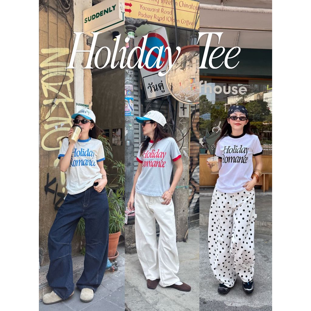 Holiday tee เสื้อยืดจั๊มแขนผ้าสลาฟ สไตล์วินเทจ นุ่ม ใส่สบาย แมตช์ง่าย