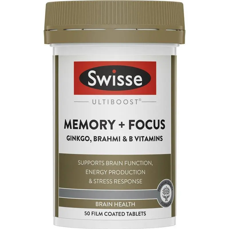 Swisse MEMORY + FOCUS สูตรใหม่ สารสกัดจากใบแปะก๊วย,บราห์มี,วิตามินบี สนับสนุนความสดชื่น การโฟกัสของสมอง ของแท้ 100%