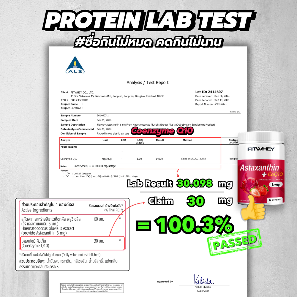 FITWHEY ASTAXANTHIN 6MG + COQ10 (30 SOFTGELS) | สกัดจากสาหร่ายแดง thumbnail 6