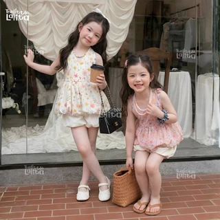 ✅พร้อมส่ง 👧🏻🌸ชุดเซทเด็กผู้หญิง2ชิ้น Summer เสื้อผูกคอลายดอกไม้สม็อคหลัง+กางเกงขาตุ๊กตา มี2สีให้เลือกน่ารักฝุดๆงานเวียด🇻🇳
