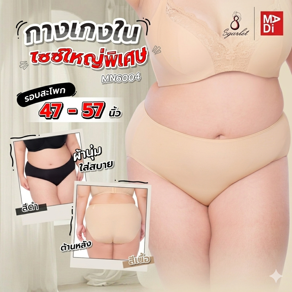 Sgarlet Plussize กางเกงใน สาวอวบ ใหญ่พิเศษ ตัวเรียบ ใส่สบาย (Extra size panties) MB6004