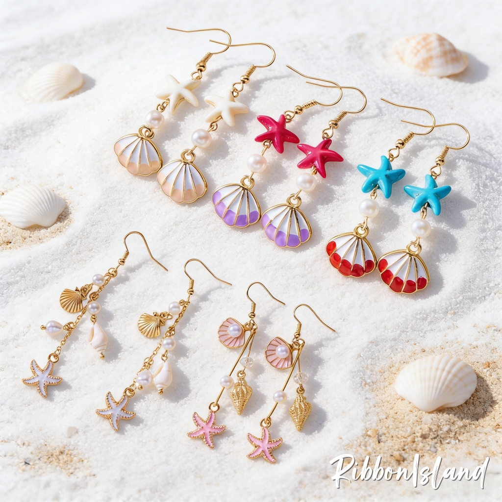 ต่างหูสตั๊ด earrings 1คู่ แฟชั่น สำหรับผู้หญิง หรูหรา ไข่มุก เปลือกหอย ปลาดาว สำหรับผู้ชายและผู้หญิง ส่งเร็ว COD
