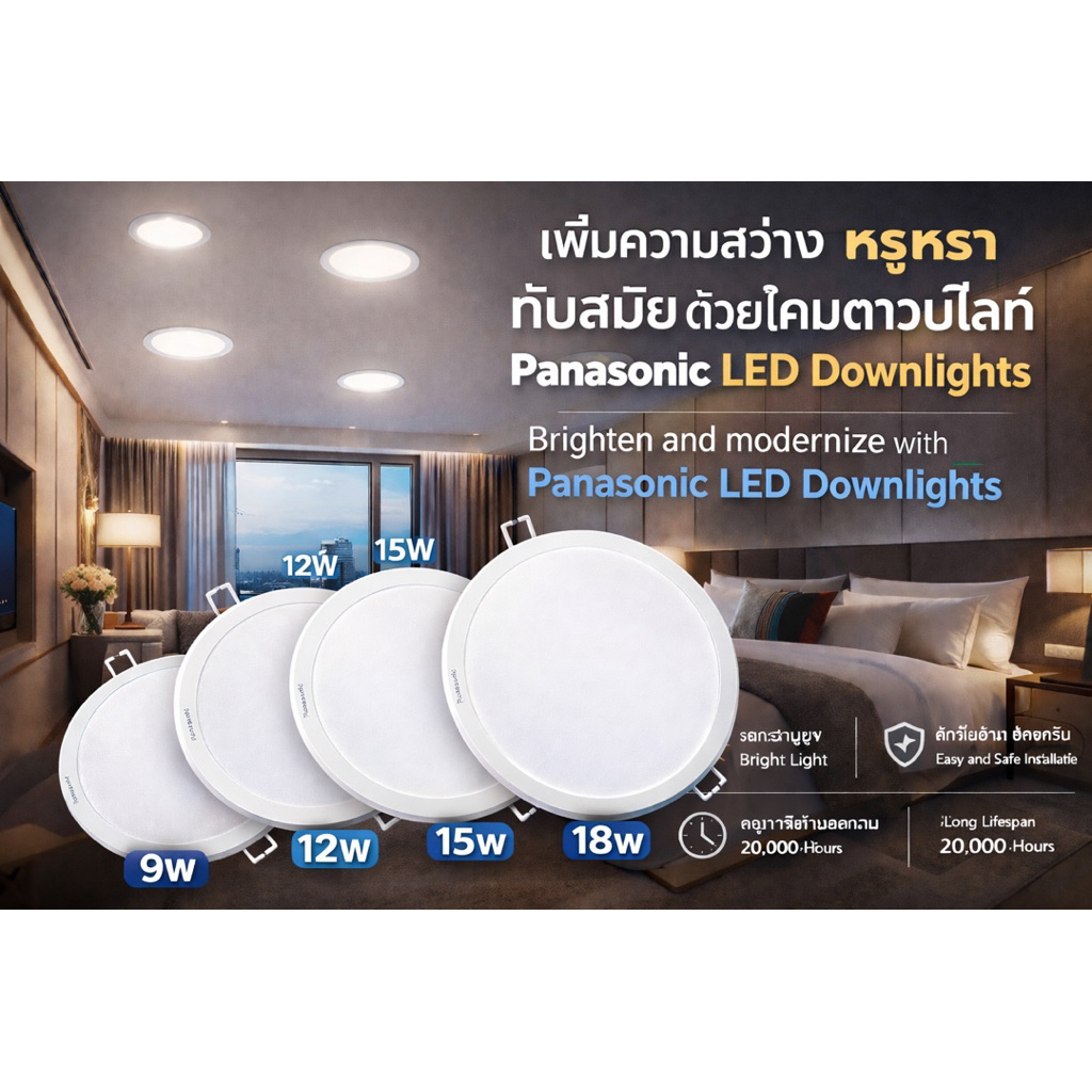 โคมดาวน์ไลท์ Panasonic LED PanelLight (9W / 12W / 15W / 18W)แสงเดย์,คูล,วอร์ม