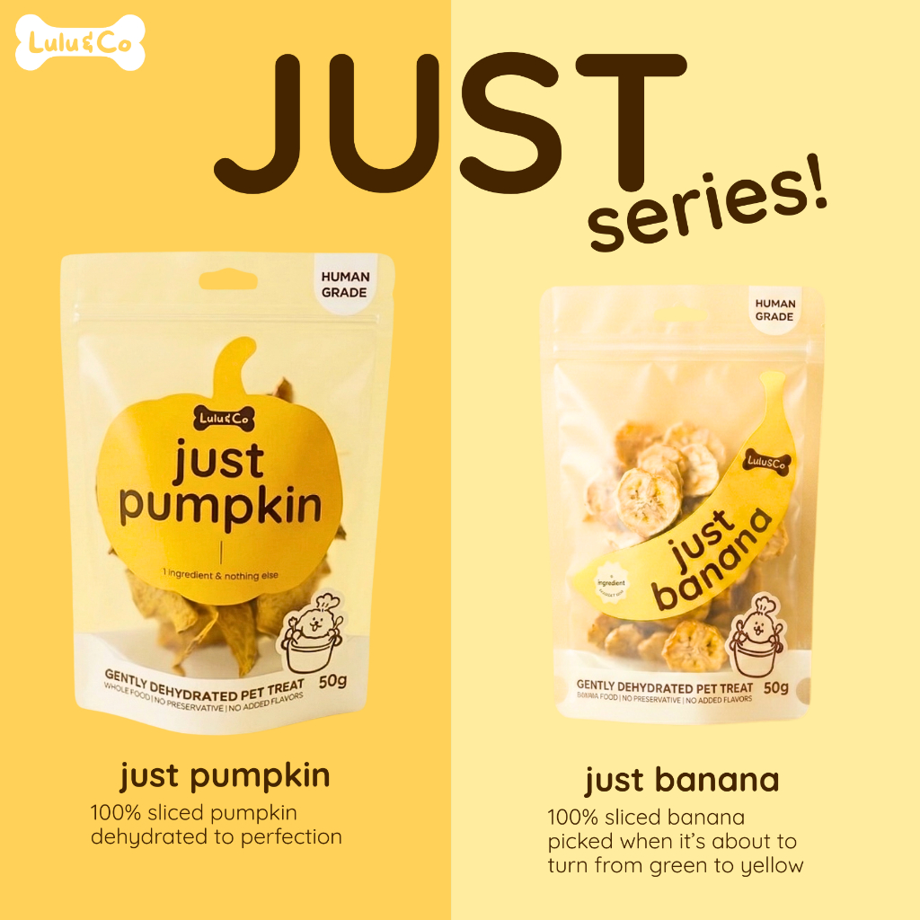 [SET] Just Pumpkin & Banana ฟักทองสไลซ์ กล้วยสไลซ์อบแห้ง ขนมวีแกน ขนมหมา Dehydrated Dog Treat by Lulu & Co