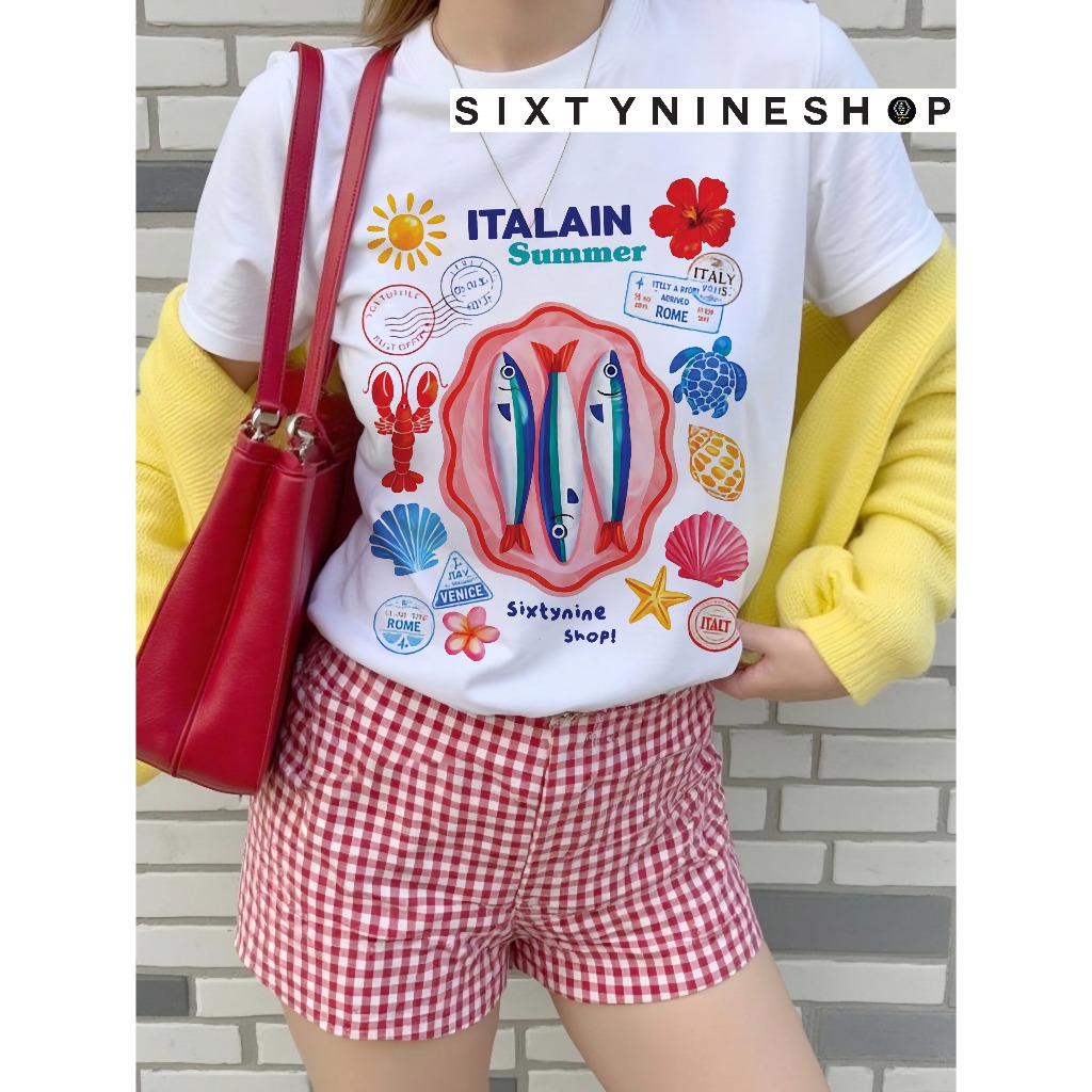 เสื้อยืดผ้าคอตตอน M-4XL พิมพ์ลาย " Italain Summer " พร้อมส่ง