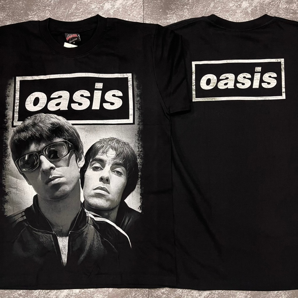 เสื้อยืดโอเอซิสเทาดำป้ายRocktee เรืองแสง) ผ้าCotton100
