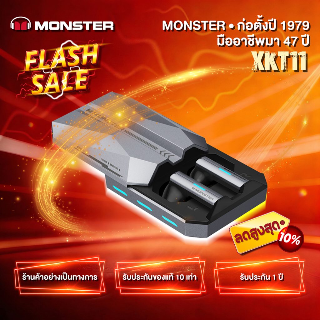 Monster หูฟัง XKT11 BT5.3 หูฟังบลูทูธ ไร้สาย TWS ไมค์คู่ ตัดเสียงรบกวน แบต350mAh รองรับ Android IOS
