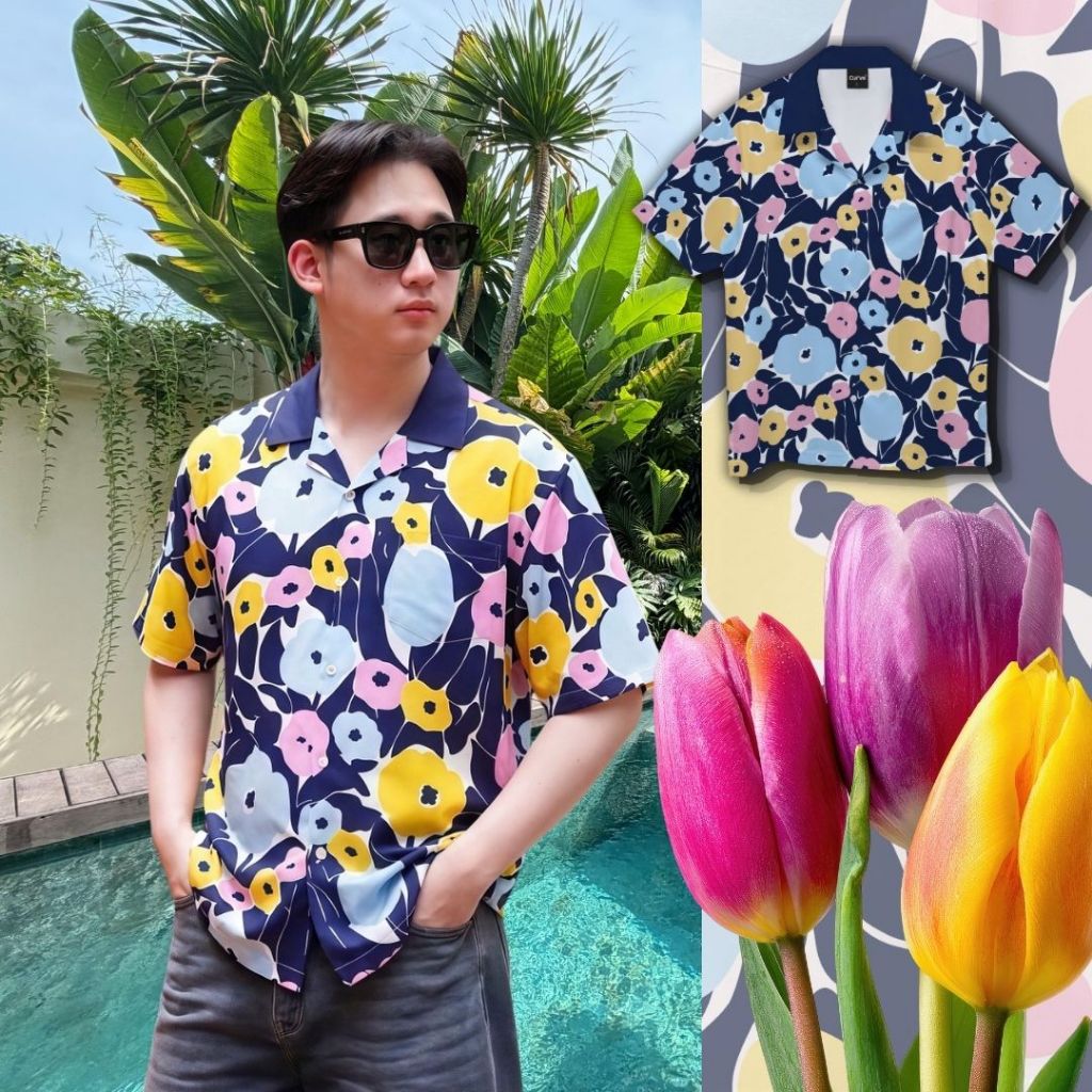 คอลใหม่ Curve  เสื้อเชิ้ตฮาวาย ลาย Flowers (ไซส์ S,M,L,XL,2XL,3XL,4XL,5XL) เสื้อฮาวายพิมพ์ลาย ใส่สบาย สงกรานต์ พร