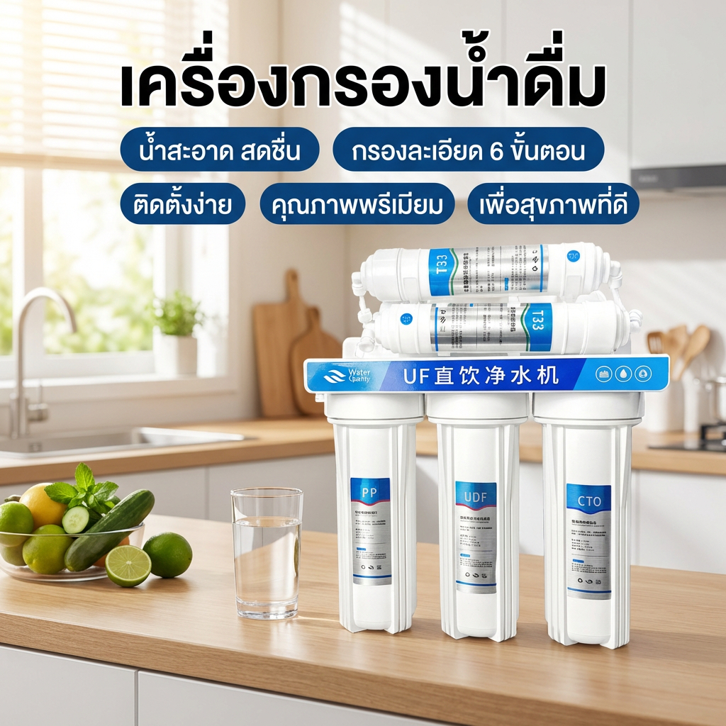 เครื่องกรองน้ำดื่ม 6 ขั้นตอน คุณภาพพรีเมียม น้ำสะอาด สดชื่น ติดตั้งง่าย สำหรับครอบครัว
