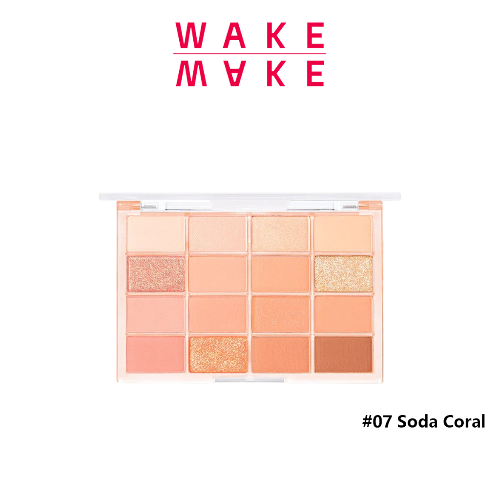 Wakemake Official | Soft Blurring Eye Palette พาเลท 16 ช่อง เนื้อนุ่มเนียนละเอียด สีชัด ติดทน (#07 Soda Coral)