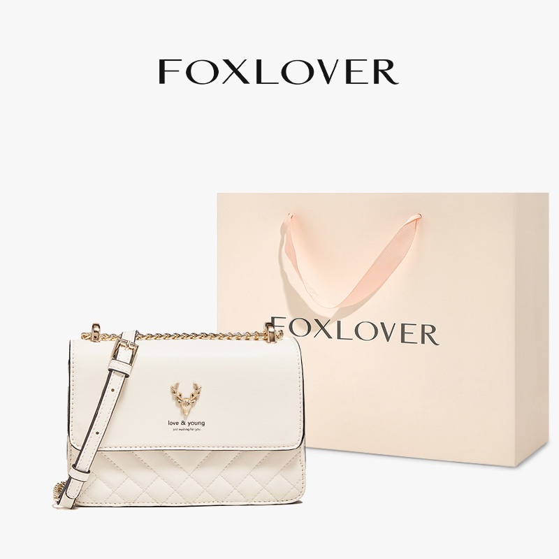 FOXLOVER กระเป๋าสะพายข้างผู้หญิง รายละเอียดโซ่เพิ่มความหรูหรา เหมาะกับการใช้งานประจำวัน
