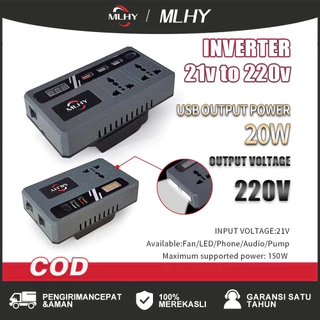 MLHY อินเวอร์เตอร์ไร้สายกำลังสูง 120 วัตต์ ตัวแปลงไฟ 21V ถึง 220V เต้ารับสากลเอาต์พุต USB 3 ช่อง