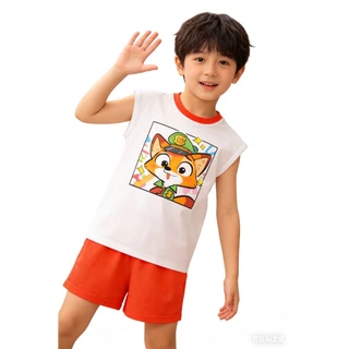 MC230 ชุดเด็กแฟชั่น 2 ชิ้น เสื้อกล้ามแขนกุดลายการ์ตูน + กางเกงขาสั้น