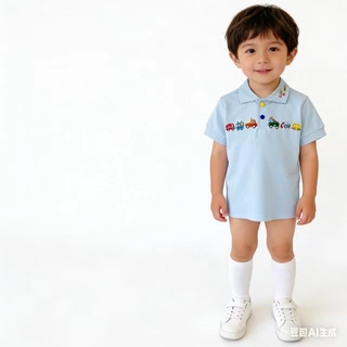 MC233 เสื้อโปโลเด็กผู้ชาย ปักรถการ์ตูน เสื้อยืดคอปกเด็ก ใส่เที่ยว ใส่ออกงาน