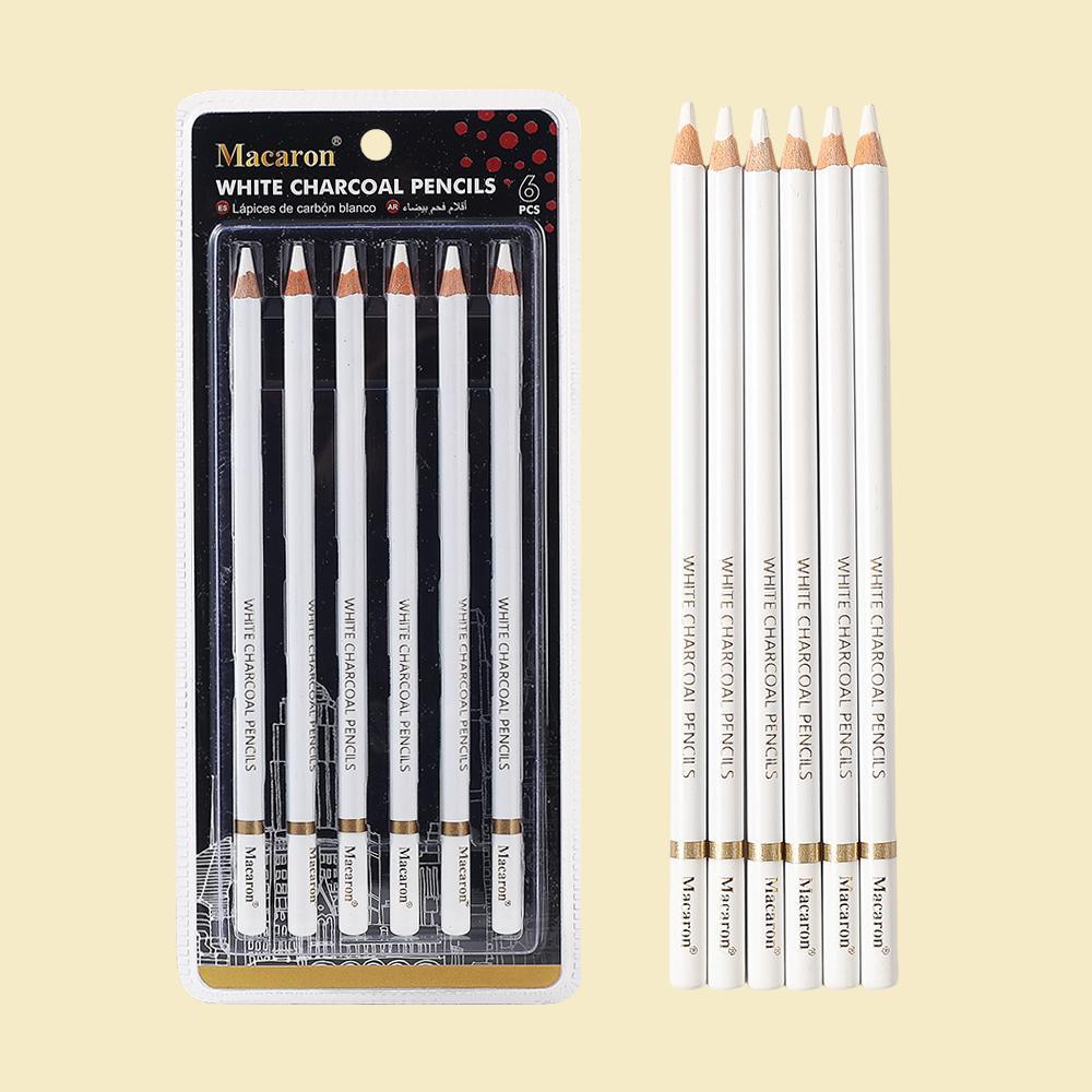 ดินสอชาร์โคลสีขาว 6 แท่ง ดินสอเขียนแบบ ดินสอถ่านสีขาว สำหรับวาดไฮไลท์ สเก็ตช์ภาพ ระบายแสงเงา อุปกรณ์ศิลปะ