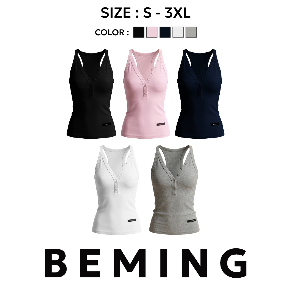 Bemingtop1156(S-3XL) -Laya Cami Top - เสื้อกล้ามดีไซน์กระดุมด้านหน้าทรงเข้ารูปช่วยเน้นสัดส่วน