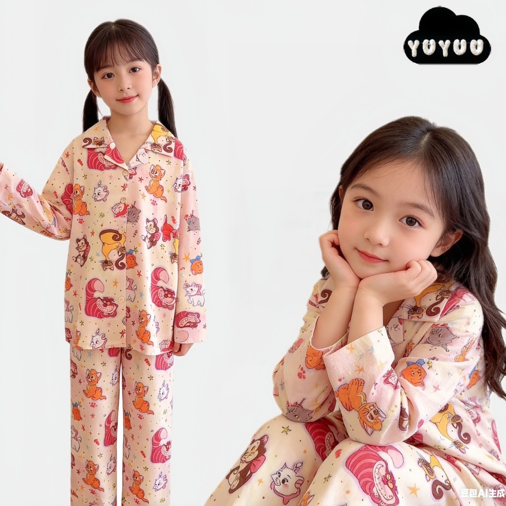 YY227 ชุดนอนเด็กผู้หญิงลายการ์ตูน ชุดนอนคอปกแขนยาว สุดน่ารัก พร้อมส่ง