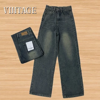 Vintage รุ่น 5599 กางเกงยีนส์ เบสิก สีสนิม ทรงกระบอก แต่งเฟดขา ทรงสวยผ้าไม่ยืด