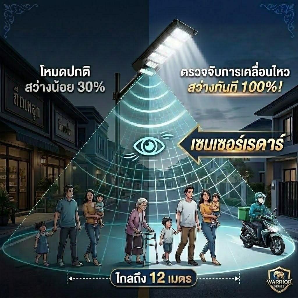 ไฟถนนโซล่าเซลล์ 700000W สว่างยันเช้า ค่าไฟ 0 บาท กันน้ำ IP67 มีเซนเซอร์ ประกัน 5 ปี ราคา ถูกที่สุด ดีลบีเคเค แกลเลอรีภาพที่ 2