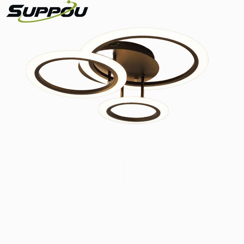 SUPPOU โคมไฟเพดาน LED 3 วง ปรับแสง 3 สี สไตล์โมเดิร์น การป้องกันดวงตาและป้องกันฝุ่น สำหรับห้องนั่งเล่น ห้องอาหาร ห้องนอน