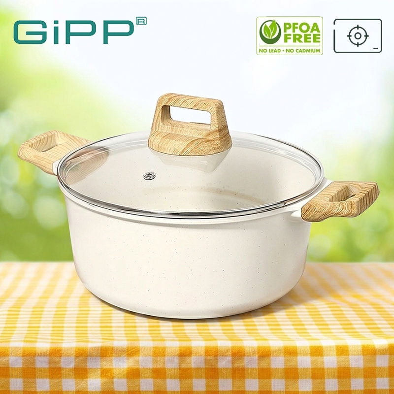 GIPP หม้อซุปเซรามิค ปลอดสารพิษ PFAS& PTFE& PFOA 24/28 ซม.พร้อมฝาปิด สําหรับเตาทุกประเภท (แก๊ส ไฟฟ้า และการเหนี่ยวนํา)