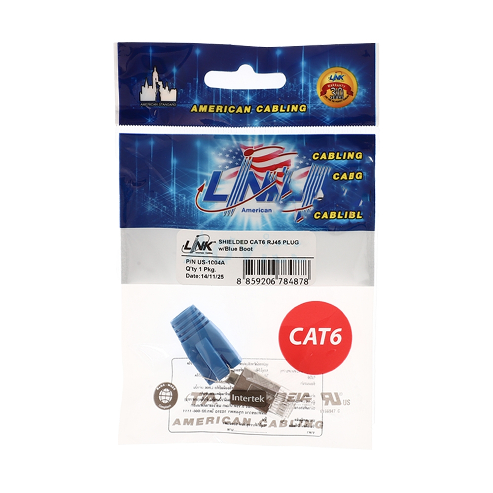 LINK รุ่น US-1004A Plug RJ45 CAT6 พร้อมปลอกหุ้มสีฟ้า (Blue Boot) ในชุด