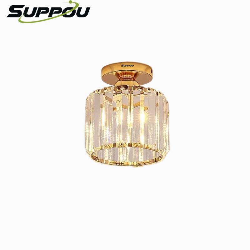 SUPPOU โคมไฟเพดานคริสตัลสมัยใหม่ สีทอง ติดตั้งง่าย ประหยัดพลังงาน ใช้หลอดไฟ E27 เหมาะสำหรับห้องนั่งเล่น ระเบียง