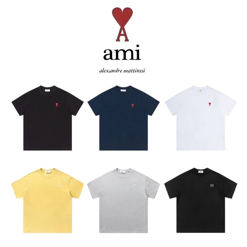 『AMI Paris』รักหัวใจแขนสั้นเสื้อยืดคอกลม T-shirt คอปกแขนสั้น ของแท้💯