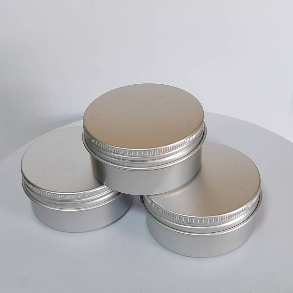 [10 ใบ] ตลับอลูมิเนียม กระปุกอลูมิเนียม สีเงิน ฝาเกลียว  10/15/30/50/80/100/150/200/250 ml