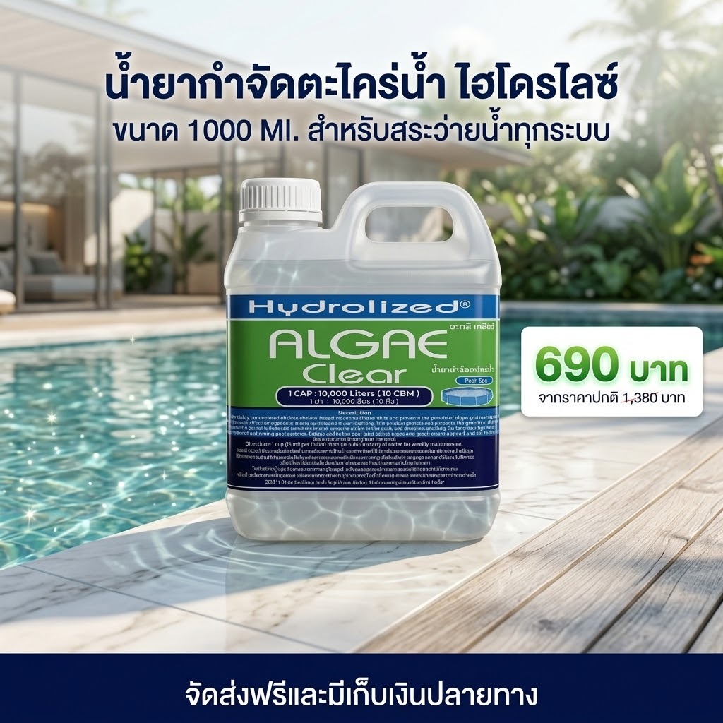 น้ำยากำจัดตะไคร่น้ำ 1000 ML สำหรับสระว่ายน้ำ ช่วยกำจัดและป้องกันการเกิดตะไคร่น้ำในสระว่ายน้ำ